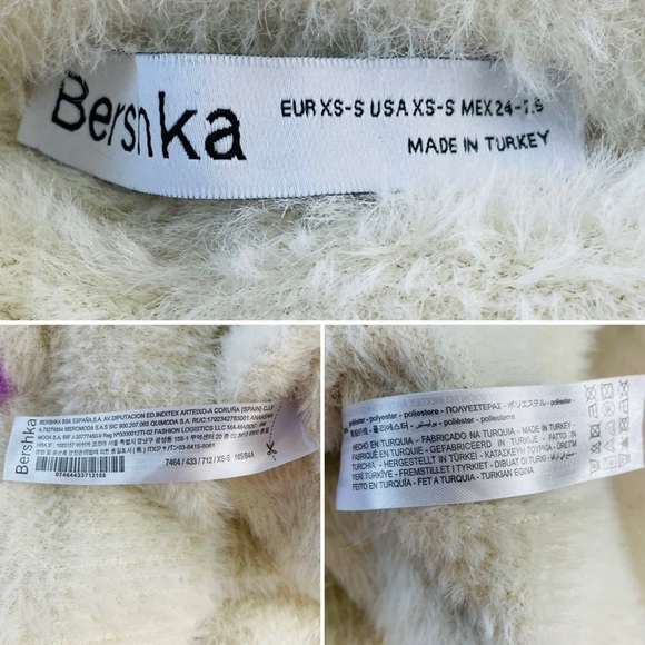 Bershka Fluffy Floral Logo Sweater in White - Picture 11 of 11